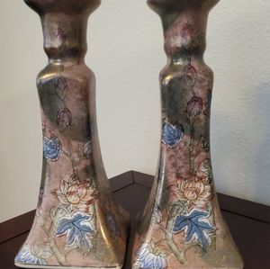 Vintage Asian Chinoise Porcelain Candlestick Holders